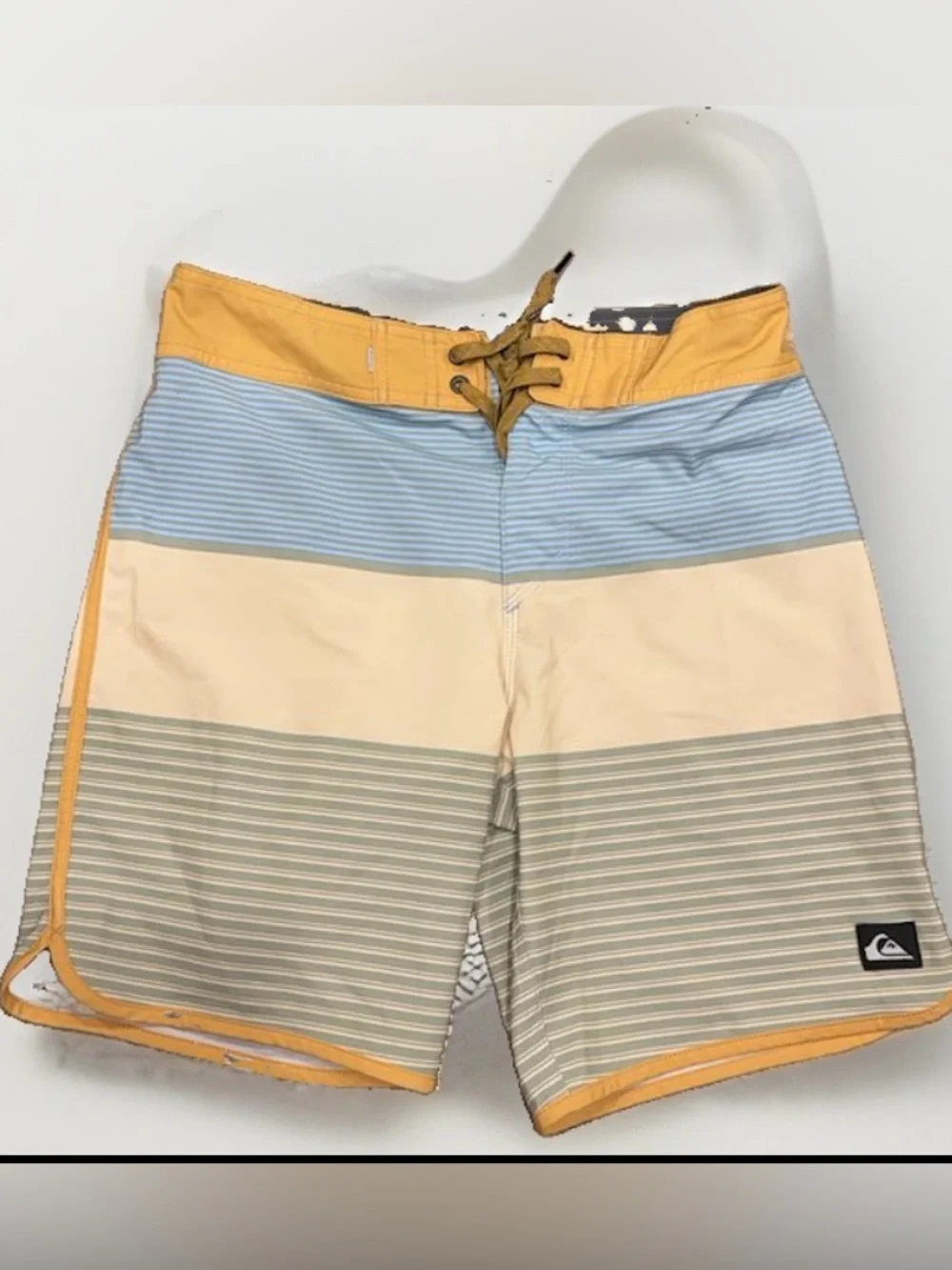 Quiksilver Men's Mustard Yellow, Light Blue & Cream Striped Board Shorts